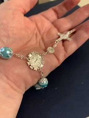 Silver Rosary-Style Bracelet with Turquoise Beads
